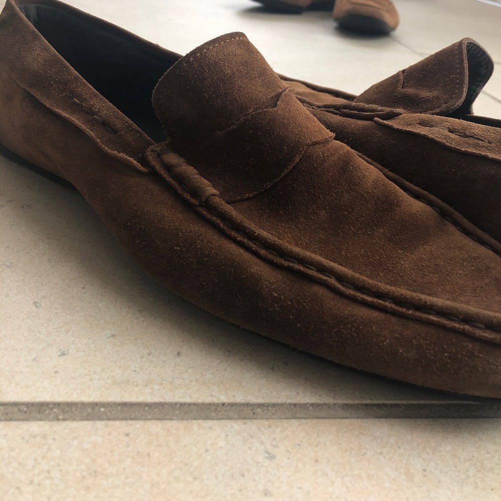 brown suede Tods loafers